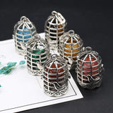 Women Necklace Pendant Natural Stone Birds Cage Pendant