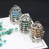 Women Necklace Pendant Natural Stone Birds Cage Pendant