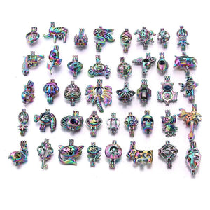 10PCS DIY Mixed Pearl Cage Locket Necklaces Aroma Diffuser Charm Necklace