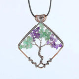 7 Chakra Opal Purple Stone Life Tree Quartz Pendant Necklace