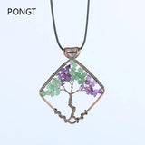 7 Chakra Opal Purple Stone Life Tree Quartz Pendant Necklace