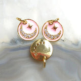 5pcs Sweet Pink Moon Star Pendant Micro CZ Pave Copper Plated Charm