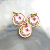 5pcs Sweet Pink Moon Star Pendant Micro CZ Pave Copper Plated Charm
