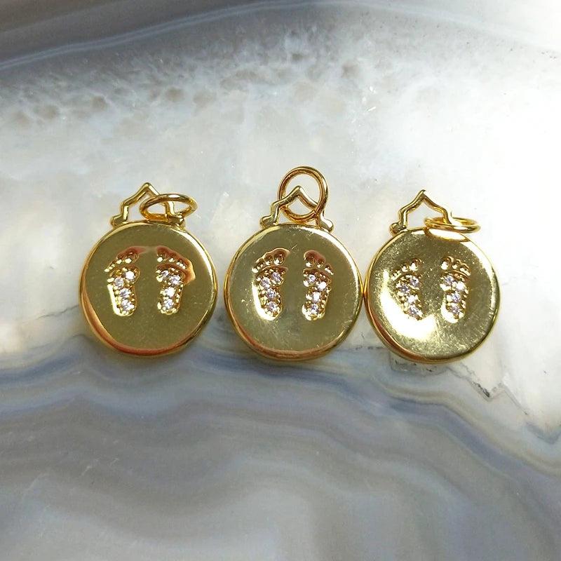5pcs Brass Footprint Round Charms Pendant Jewelry Making DIY Findings