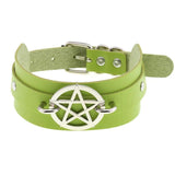 Green PU Leather Choker Necklace Gothic Star Circel Statement Necklace