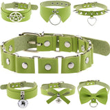 Green PU Leather Choker Necklace Gothic Star Circel Statement Necklace