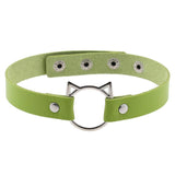 Green PU Leather Choker Necklace Gothic Star Circel Statement Necklace