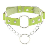 Green PU Leather Choker Necklace Gothic Star Circel Statement Necklace