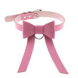 Harajuku Bowknot Ball Heart Choker Necklace Gothic Pink PU Leather