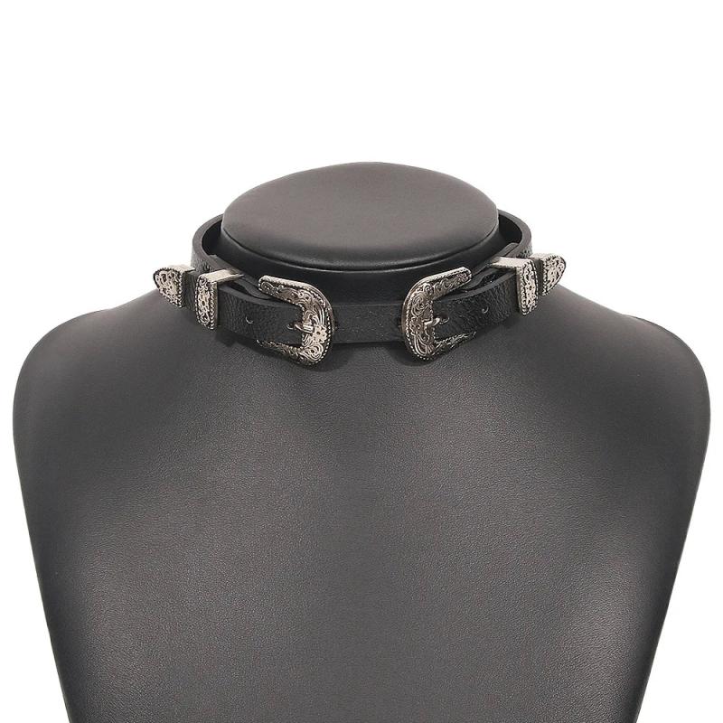 Women's Leather Necklace Metal Buckle Street Style Sweet Necklace