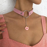 Women's Leather Necklace Metal Buckle Street Style Sweet Necklace