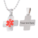 Medical Alert ID Pendant Necklace Stainless Steel Emergency Jewelry