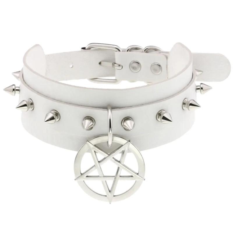 Star Pendant Choker Punk Collar Studded Rivets Leather Necklace