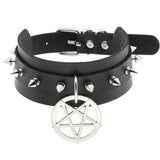 Star Pendant Choker Punk Collar Studded Rivets Leather Necklace