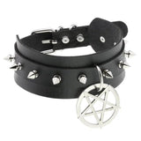Star Pendant Choker Punk Collar Studded Rivets Leather Necklace