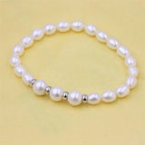 S925 Sterling Silver Round Rice Freshwater Pearl Bracelet