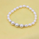 S925 Sterling Silver Round Rice Freshwater Pearl Bracelet