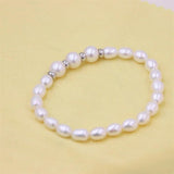 S925 Sterling Silver Round Rice Freshwater Pearl Bracelet