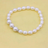 S925 Sterling Silver Round Rice Freshwater Pearl Bracelet