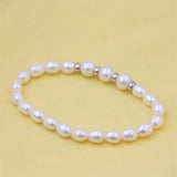 S925 Sterling Silver Round Rice Freshwater Pearl Bracelet