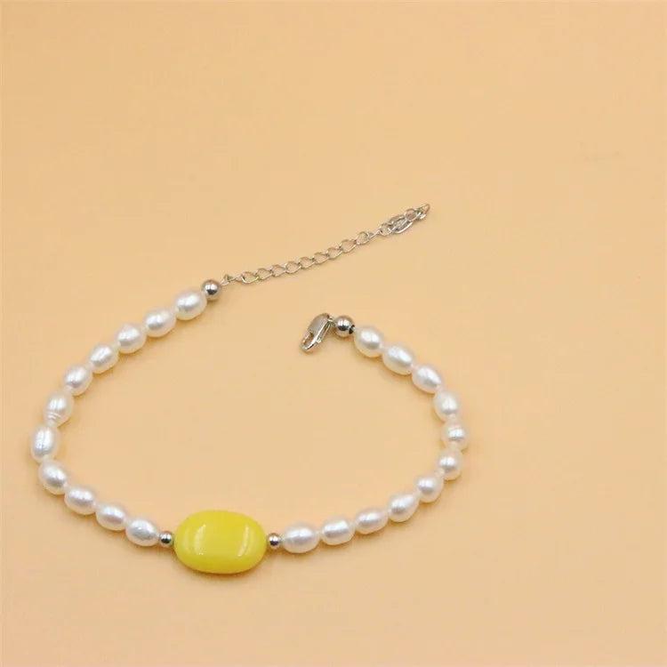 ZFSILVER 925 Silver Pearl Amber Bracelet for Women