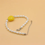 925 Silver Freshwater Pearl Heart Amber Bracelet