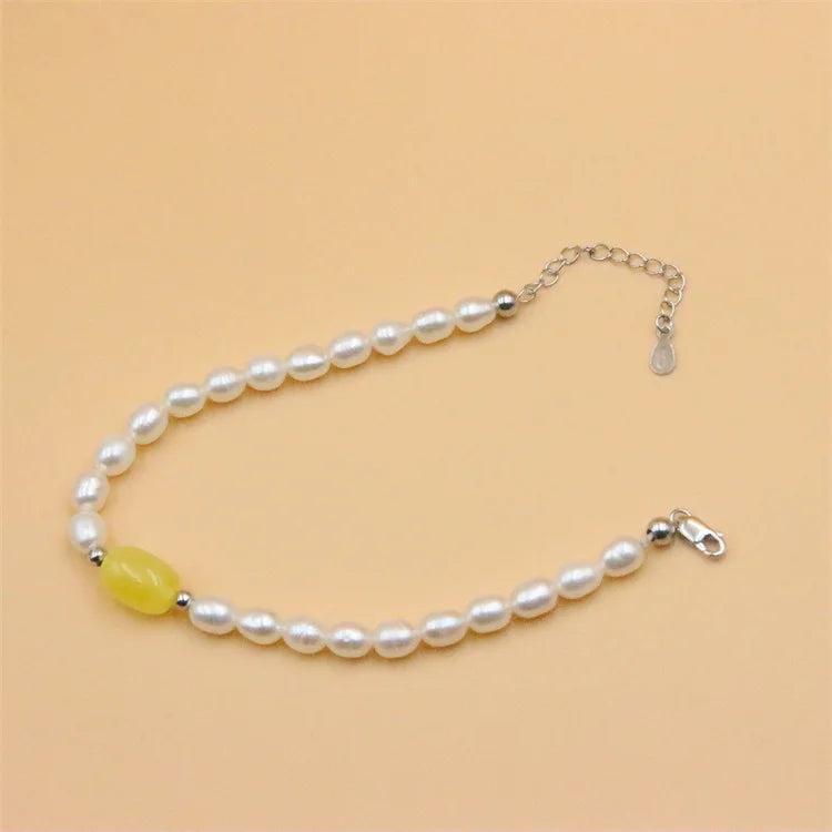 925 Sterling Silver Pearl Amber Bracelet for Women