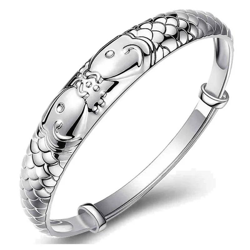 925 Silver Women Wedding Bracelet Animal Fish Cuff Bangle Gift