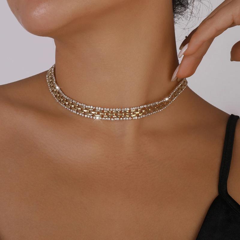 Geometric Rhinestone Square Chain Necklace for Women Vintage Crystal