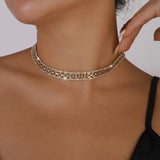 Geometric Rhinestone Square Chain Necklace for Women Vintage Crystal