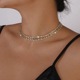 Geometric Rhinestone Square Chain Necklace for Women Vintage Crystal