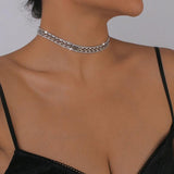Geometric Rhinestone Square Chain Necklace for Women Vintage Crystal