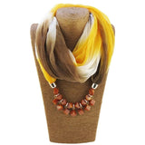 Ethnic Beads Choker Necklace with Silk Scarf, Bohemian Jewelry