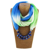 Ethnic Beads Choker Necklace with Silk Scarf, Bohemian Jewelry