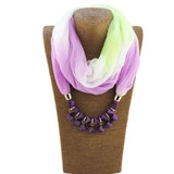 Ethnic Beads Choker Necklace with Silk Scarf, Bohemian Jewelry