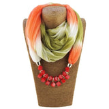 Ethnic Beads Choker Necklace with Silk Scarf, Bohemian Jewelry