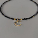 Beaded Necklace Moon Pendant Choker Women Multicolor