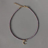 Beaded Necklace Moon Pendant Choker Women Multicolor