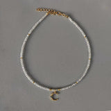 Beaded Necklace Moon Pendant Choker Women Multicolor