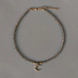 Beaded Necklace Moon Pendant Choker Women Multicolor