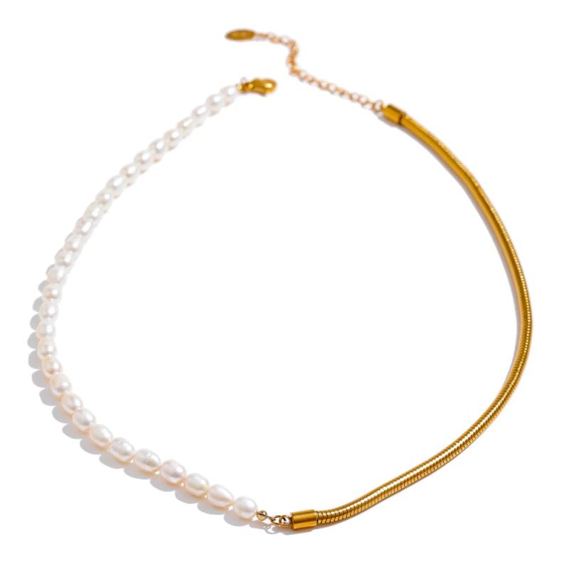 316L Stainless Steel Pearl Chain Necklace 18k Plated Collar Golden
