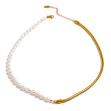 316L Stainless Steel Pearl Chain Necklace 18k Plated Collar Golden