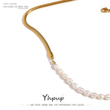 316L Stainless Steel Pearl Chain Necklace 18k Plated Collar Golden
