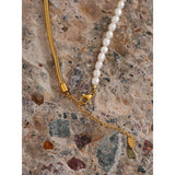 316L Stainless Steel Pearl Chain Necklace 18k Plated Collar Golden