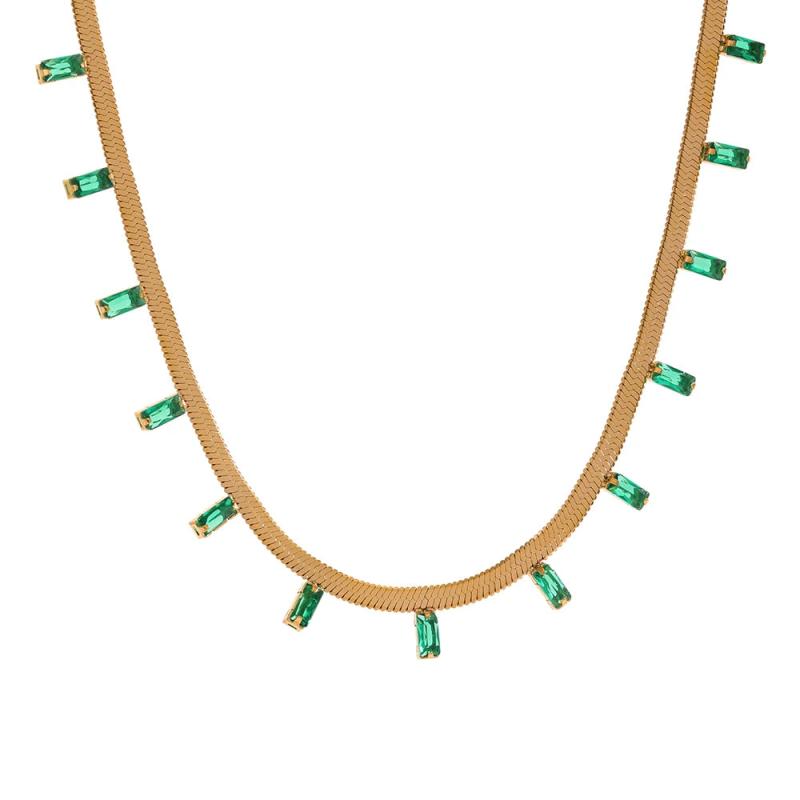 CZ Chain Necklace Stainless Steel Collar Women Jewelry Party Gift