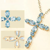Natural Gem Cross Pendant Necklace Gift for Her