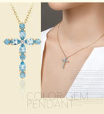 Natural Gem Cross Pendant Necklace Gift for Her