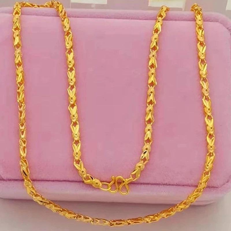 3mm Hearts Link Chain Necklace for Women - 24K Yellow Choker Necklace