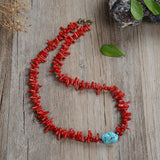 Red Coral Chip Stone Necklace with Stainless Steel Accessories