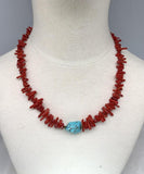 Red Coral Chip Stone Necklace with Stainless Steel Accessories